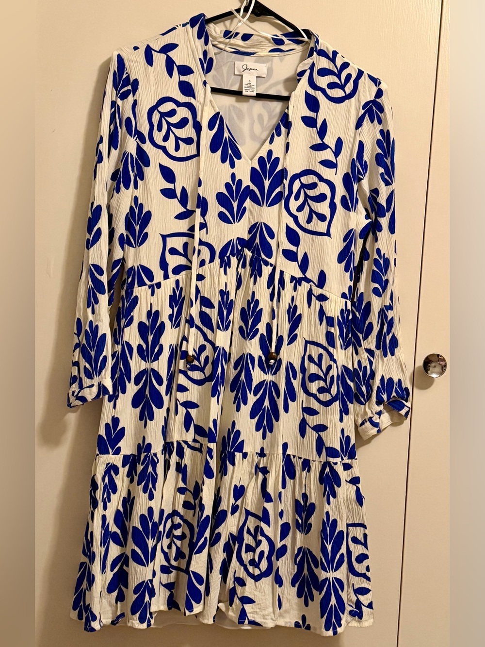 Off White Dress with Bold Royal Blue Floral Print